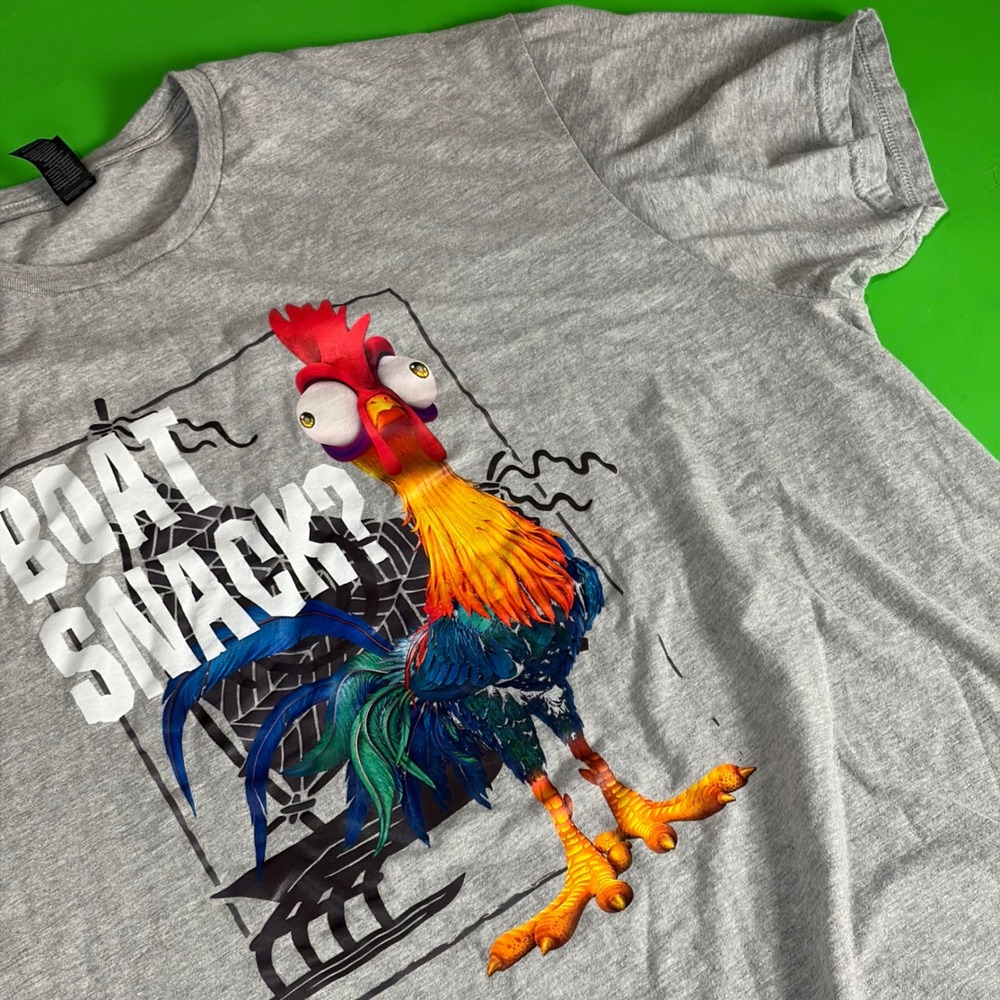 Disney Moana Hei Hei Boat Snack T-Shirt Mens XL Gray Gildan Soft Graphic Tee EUC